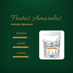 Perfil sensorial do Microlote Frutas Amarelas ZinGrão: laranja e mascavo; doçura marcante, acidez intensa e corpo intenso