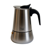 Cafeteira italiana moka de aço inox YIN'S com cabo preto, para preparo de café concentrado no fogão