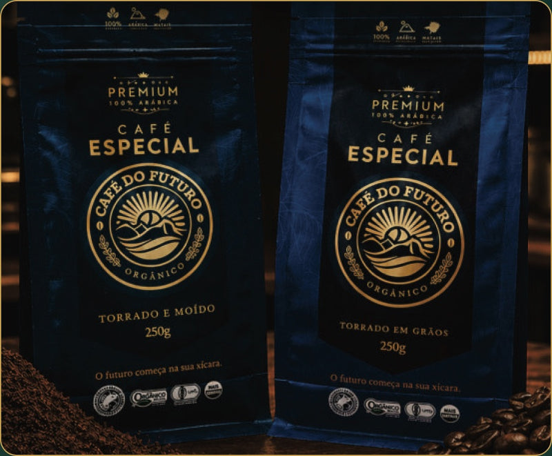 Café do Futuro Orgânico 250 g, em grãos e moído, linha distribuída pela ZinGrão