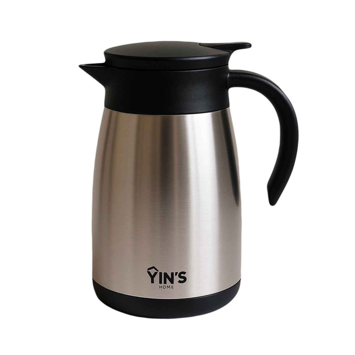 Garrafa térmica YIN'S Home de 750ml em aço inox champanhe, com tampa e alça pretas e bico de servir